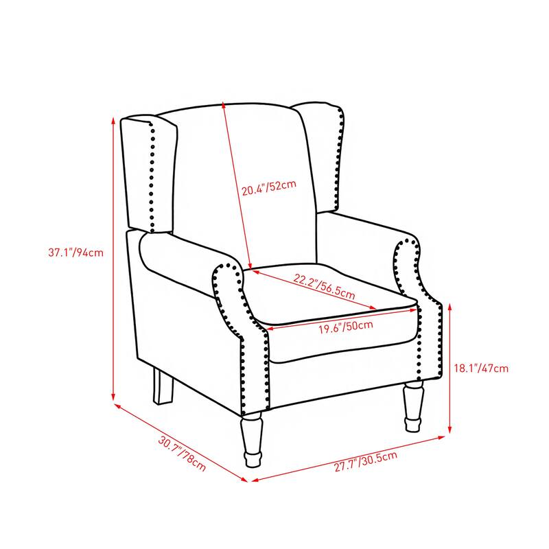 Upholstered Nailhead Trim Armchair Wingback Accent Chairs Set of 2