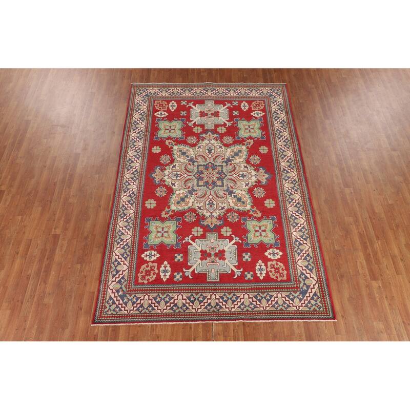 Red Kazak Oriental Area Rug Hand-Knotted Dining Room Wool Carpet - 6'8" x 9'9"