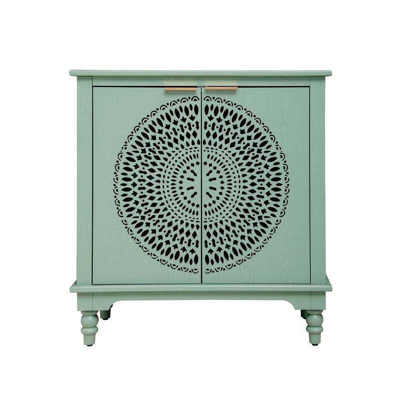 GDFStudio - Manchuria Crest American Style Hollow-Carved Storage Accent Cabinet with 2 Doors