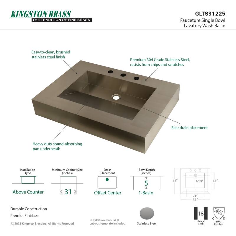 Kingston Brass Kingston Commercial 31" Single Basin Console Sink