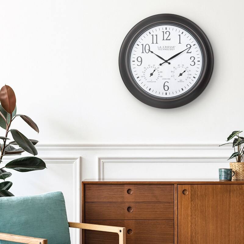 La Crosse 18 Inch Outdoor Brown Atomic Analog Temp Clock, 404-89027