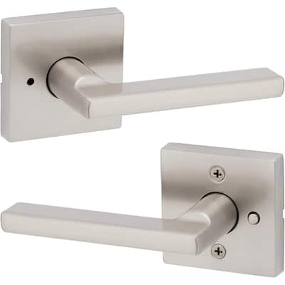 Kwikset Halifax Interior Privacy Door Handle with Lock, Door Lever For Bathroom and Bedroom, Satin Nicke