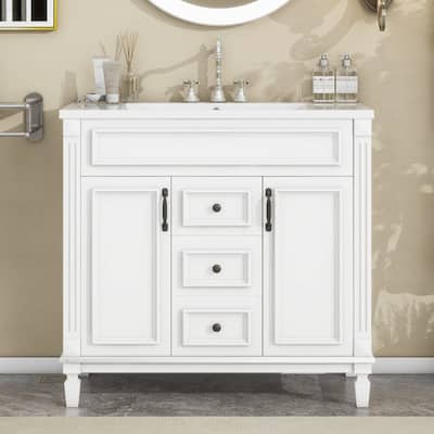36'' Freestanding Bathroom Vanity Set in Blue with Integrated Resin Sink and Drawers