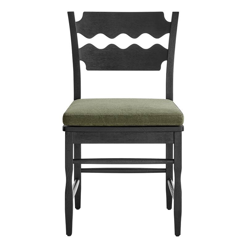Jax Oak Wood Dining Chair With Wavy Razor Back and Cushion