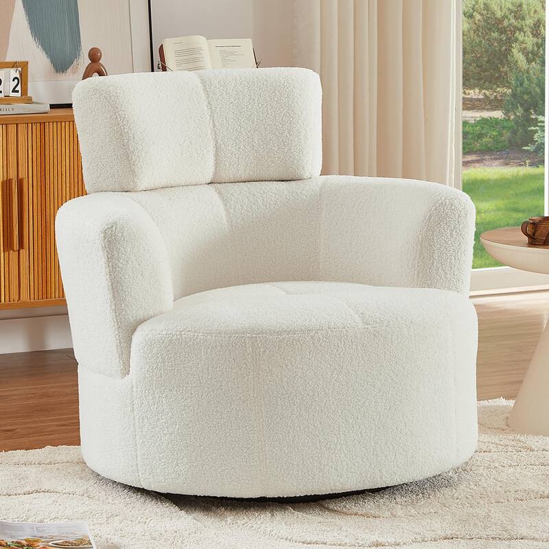 360° Swivel Chair, Upholstered Barrel Chair with Adjustable Headrest Modern Swivel Round Sofa Chair for Living Room