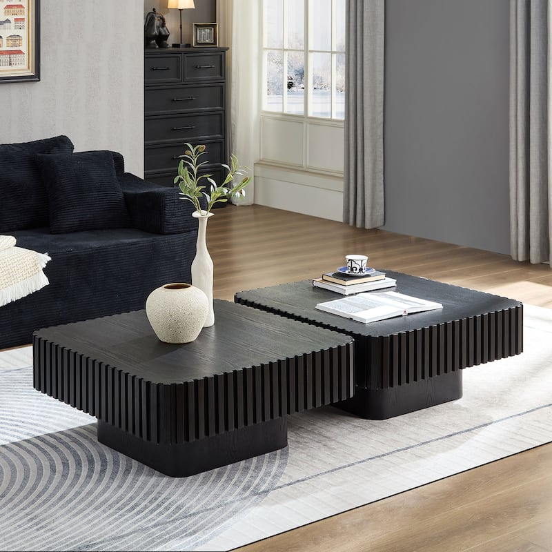 31.5 Inch Modern Handcraft Drum Coffee Table Square Coffee Table for Living Room
