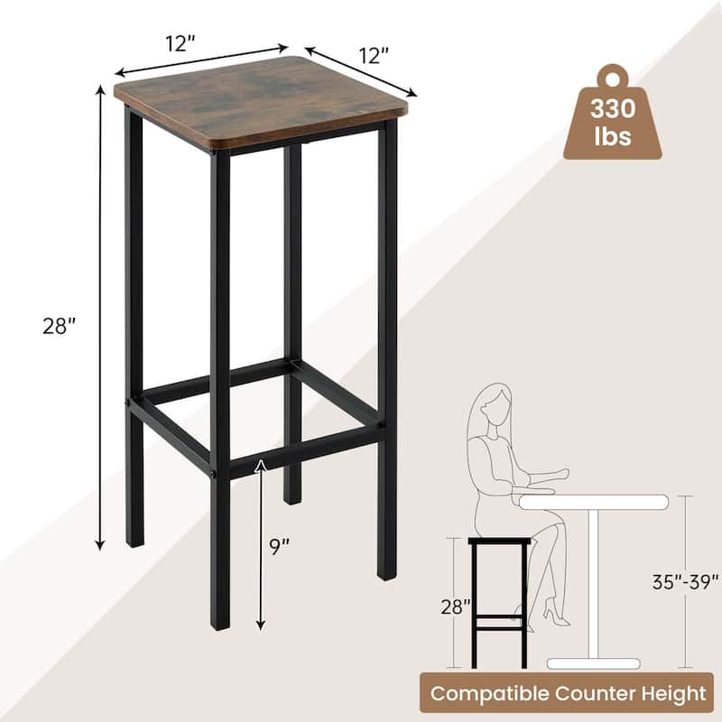 4PCS Backless Bar Stools Square Bar Chairs w/Metal Frame - 12" x 12" x 26" (L x W x H)