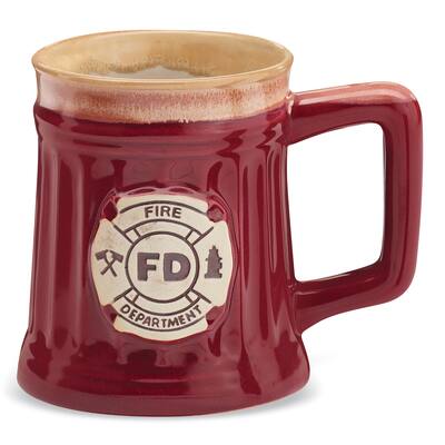 Hand-Painted Fire Department Porcelain Mug - 5.500 x 5.000 x 4.360