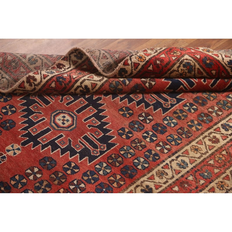 Geometric Sirjan Persian Vintage Runner Rug Handmade Wool Carpet - 3'8"x 9'4"