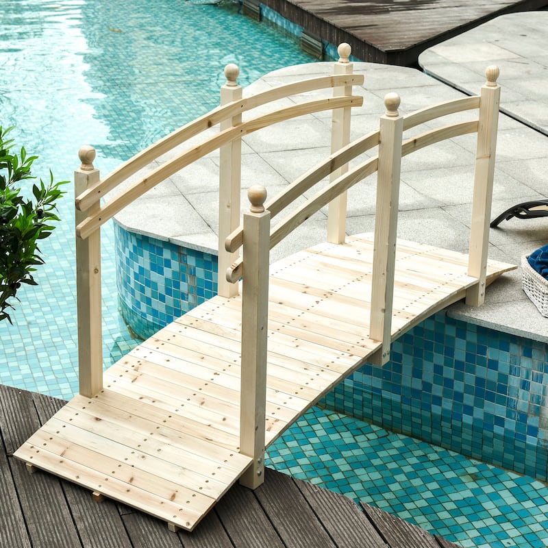 Outsunny 7.5' Fir Wood Garden Bridge Arc Walkway with Side Railings, Perfect for Backyards, Gardens, & Streams, Natural