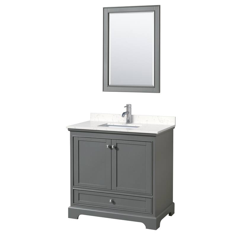 Wyndham Collection Deborah 36" Free Standing Single Basin Vanity Set - Dark Gray / Carrara Cultured Marble Top / Polished
