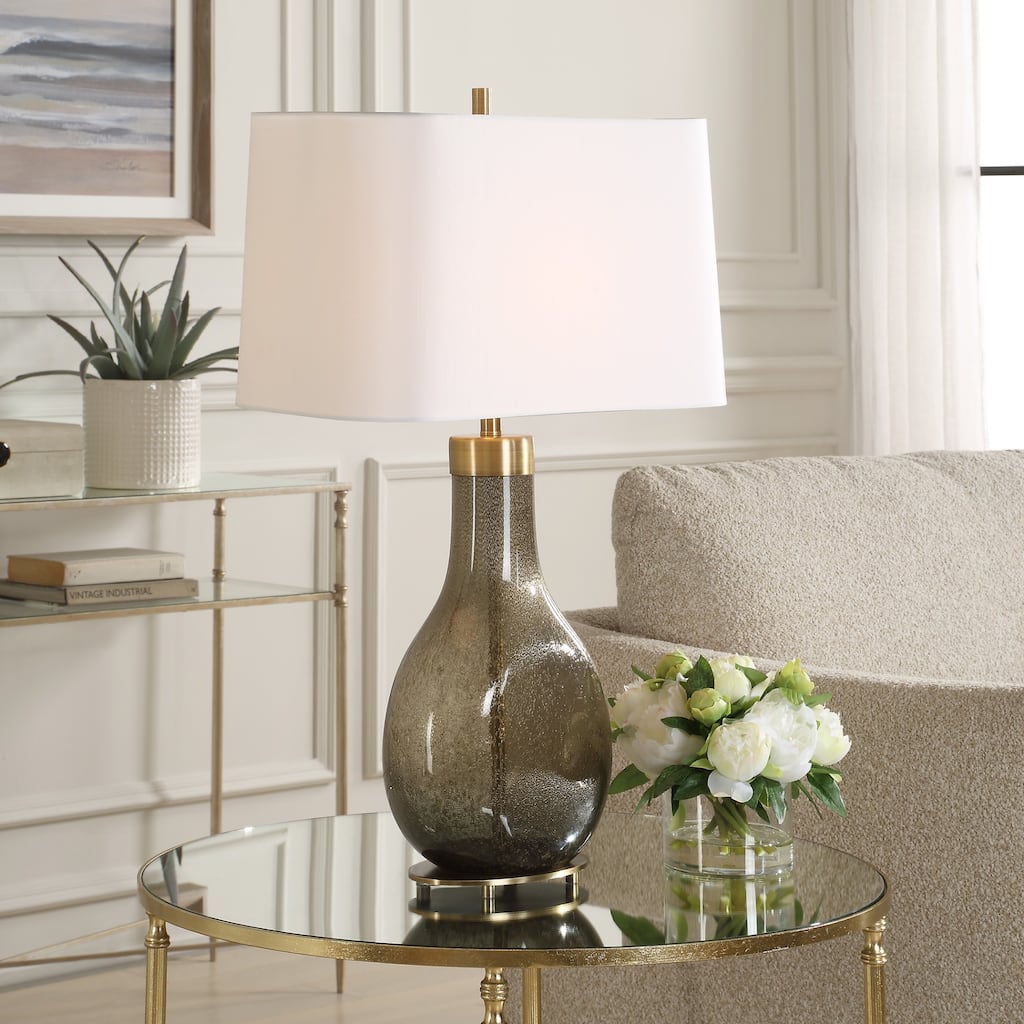 Seeded Teardrop Glass Table Lamp with Oval Drum Shade - 29.25" - Bronze