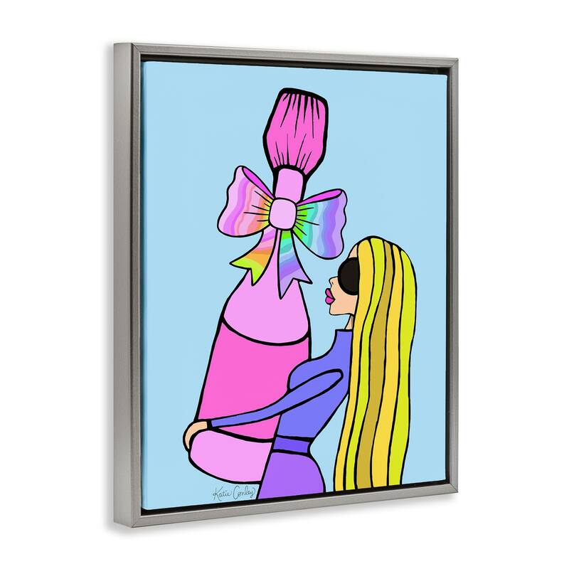 Stupell Bold Fashionista with Wine Bottle Framed Floater Canvas Wall Art Design By Katie Conley