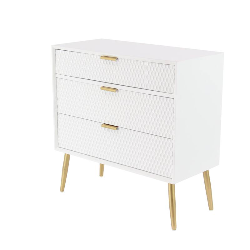 Wooden Geometric 3 Drawer Chest with Gold Legs - White - Roche River Decor