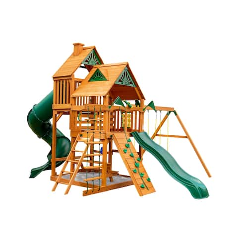 Gorilla Playsets Great Skye I Wooden Play Set with 2 Swing Set Slides