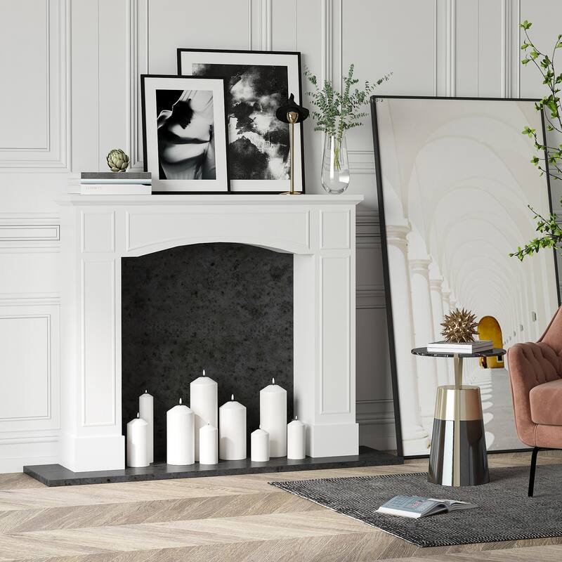 Modern White MDF Fireplace Mantel with Decorative Top Board for Living Room Display - 45.25" W x 9.25" D x 39.25" H