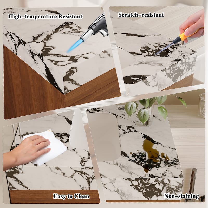 29.9" Floating Bathroom Vanity with Faux Marble Top, Ceramic Undermount Sink, Soft-Close Drawers for Modern Small Bathrooms