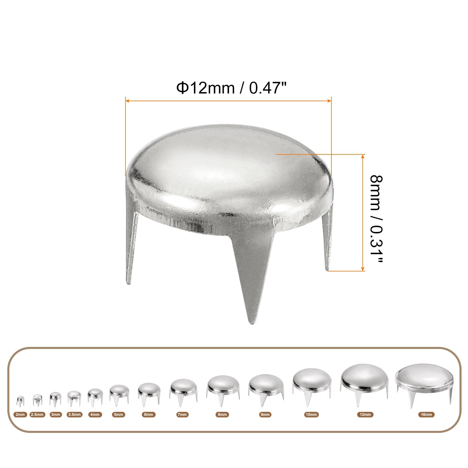 80Pcs Silver 2mm Round Dome Rivets for DIY Leather Craft