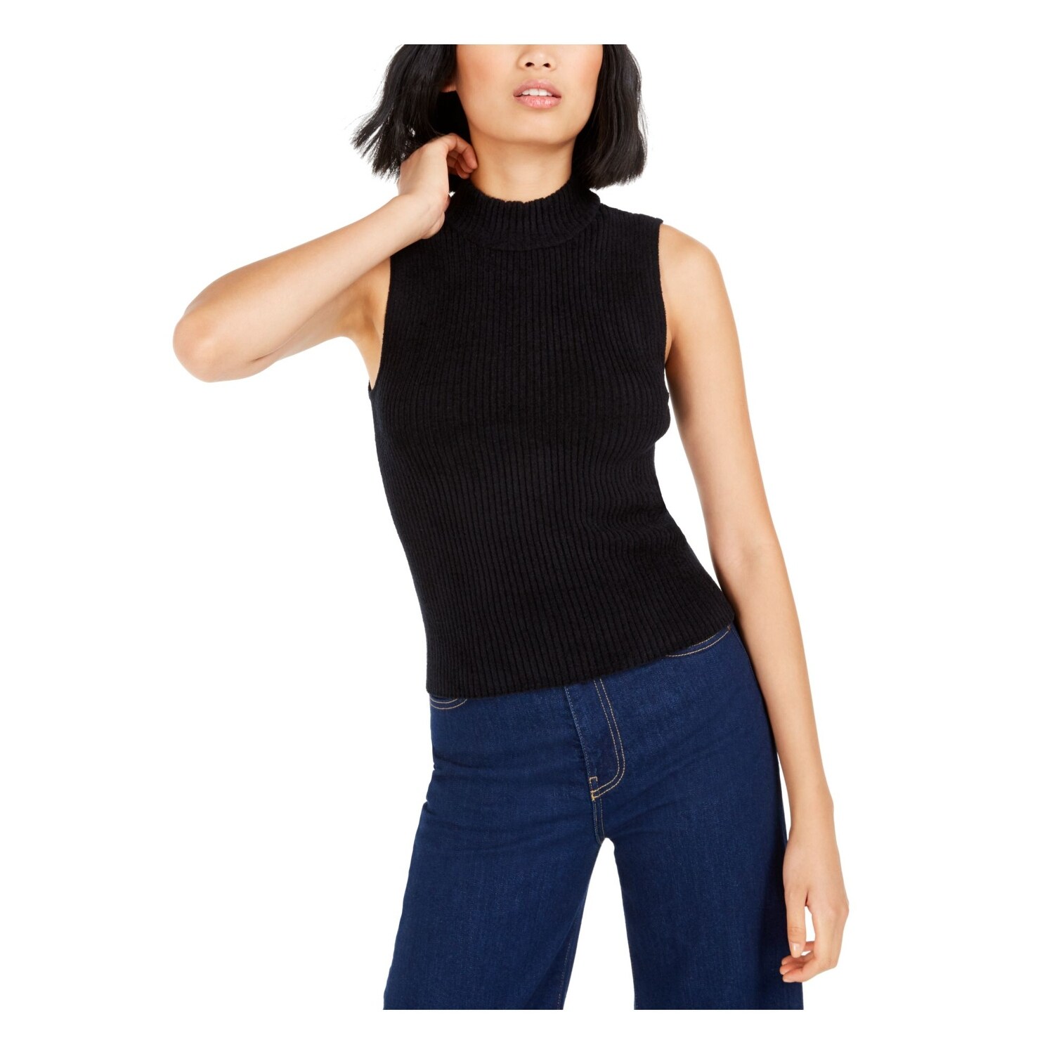 Black sleeveless polo neck top Clearance