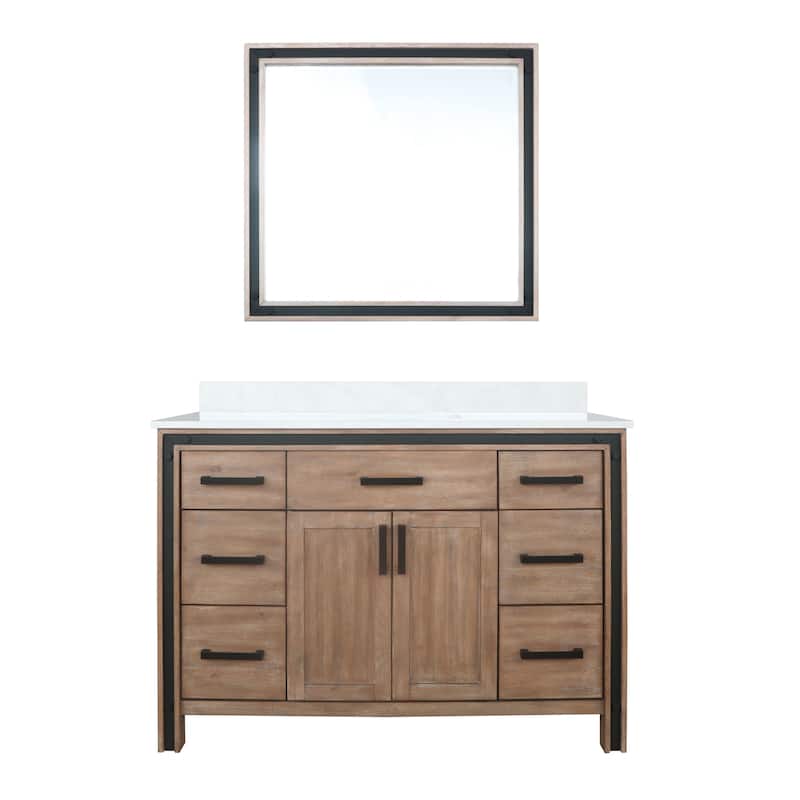 Ziva 48 in W x 22 in D White Bath Vanity, White Quartz Top and 34 in Mirror