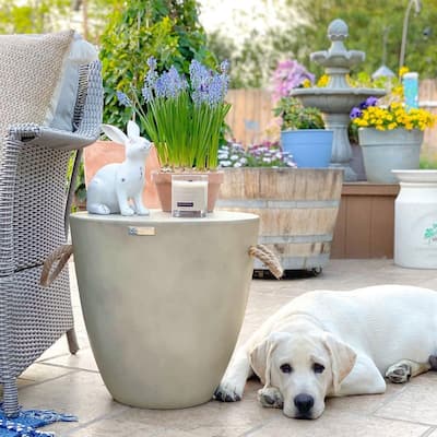COSIEST Outdoor Lightweight Side Table, Concrete Finish w Hemp Rope Handles End Table