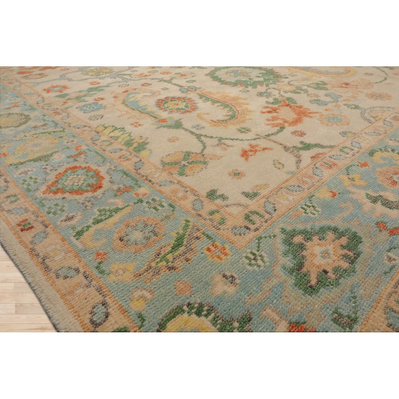 LoomBloom Beige Hand Knotted Wool Rug Arts & Crafts Oushak Style