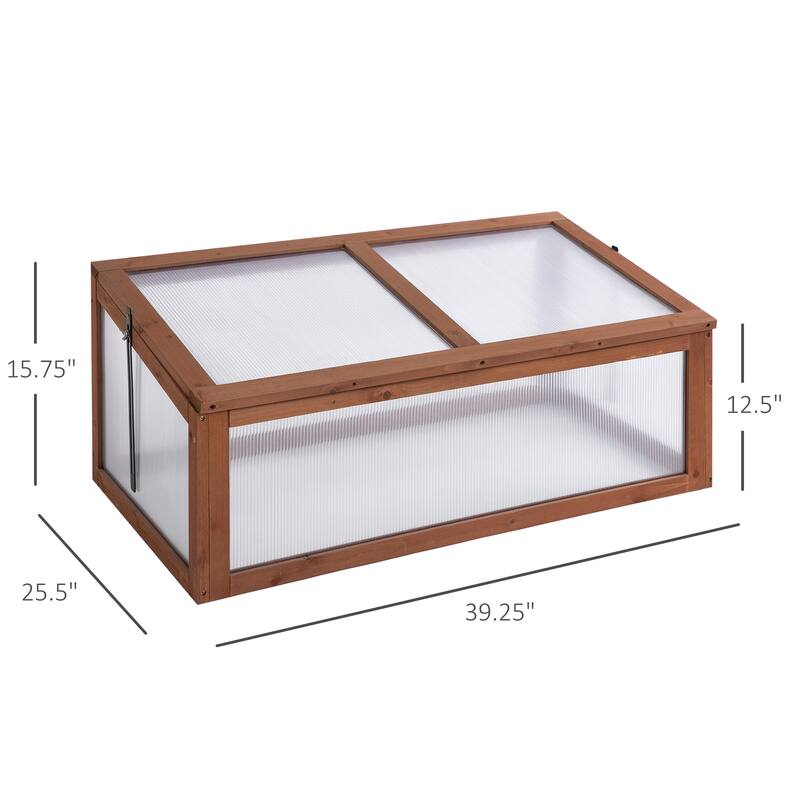 Outsunny Wooden Framed Greenhouse Polycarbonate Cold Frame Grow House Outdoor Raised Planter Box Protection, PC Board, Brown