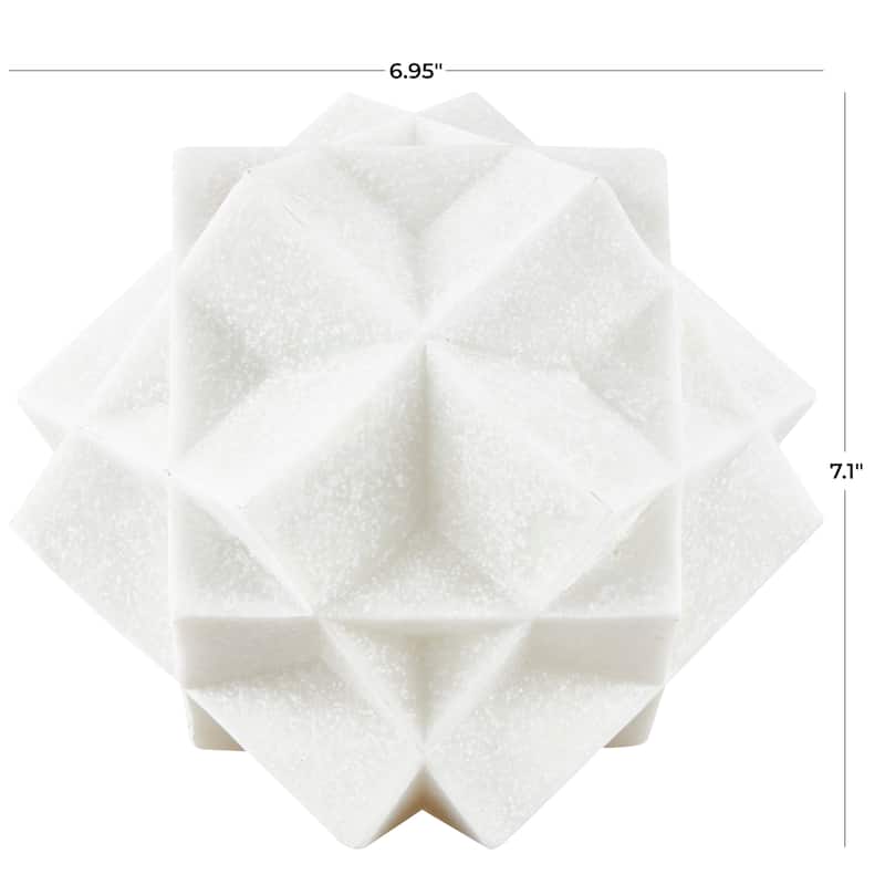 Polystone Geometric Dimensional Ball Sculpture with Speckled Texturing - White - Roche River Decor - 7"W x 7"L x 7"H