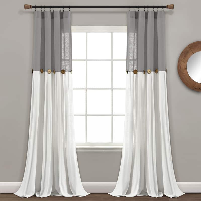 Lush Decor Linen Button Single Panel Window Curtain - 84"L x 40"W - Dark Gray/Off-White