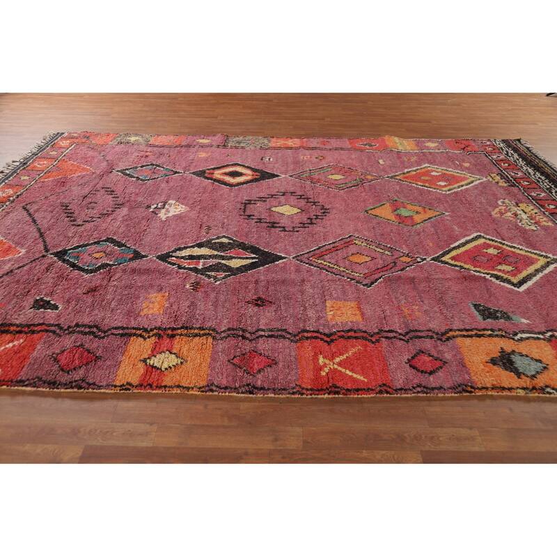Purple Geometric Moroccan Oriental Area Rug Handmade Wool Carpet - 9'1" x 12'8"