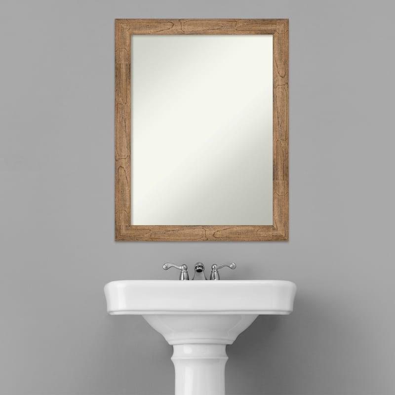 Non-Beveled Wood Bathroom Wall Mirror - Owl Brown Narrow Frame