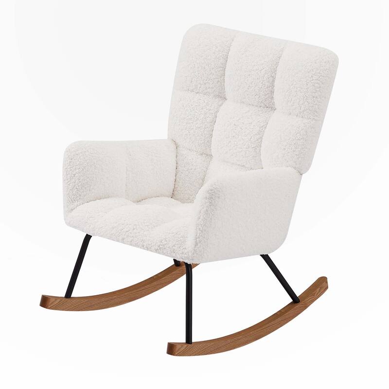 Upholstered Rocking Chair with High Backrest