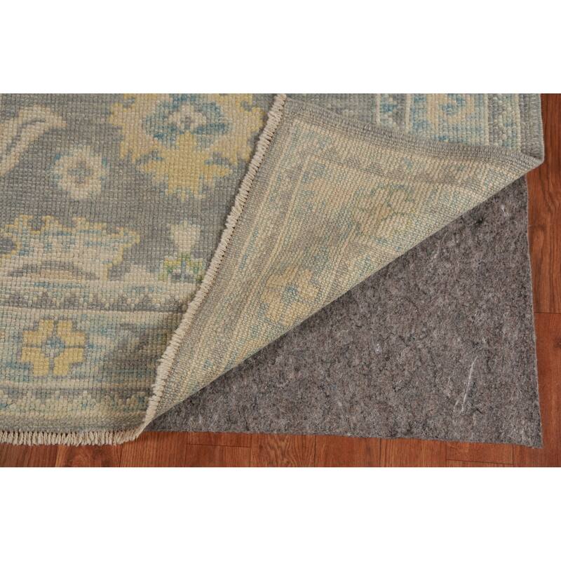 Hand Knotted Oriental 100% Wool Carpet Transitional Floral Greys & Charcoal Oushak Runner Rug - 14' 7'' X 3' 4''