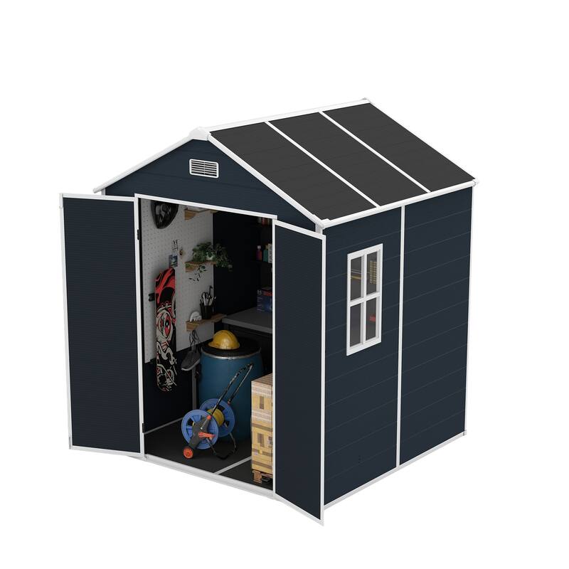 6*6ft Resin Storage Shed, High Quality Pp Material, Waterproof, Rust And Uv Proof, Large Storage Space, 12mm Thick Pp Board