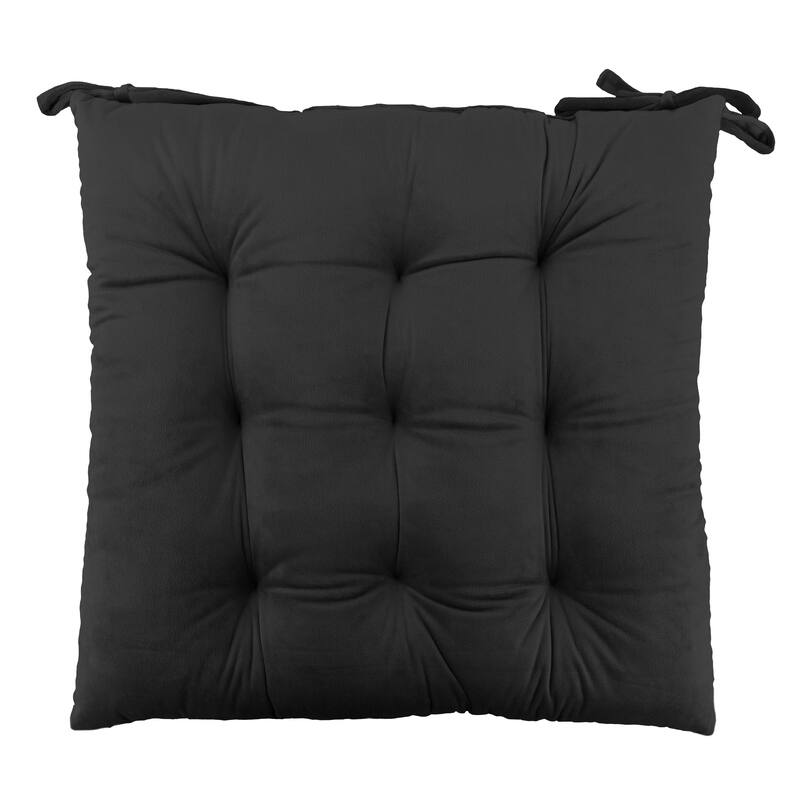 Handmade Velvet Chair Seat Pads Cushions with Ties - Tufted - 16''x16'' 3''Thick by Cozy Trends™ - Black