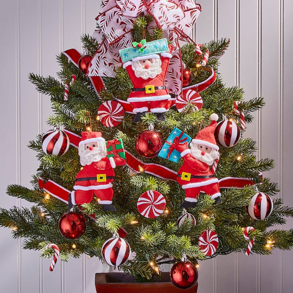 6" Felt Santa With Gift Ornament Set of 3