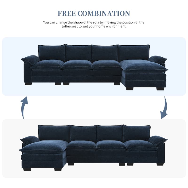 [VIDEO provided][New]118*55" Modern L-shaped Chenille Cloud Sofa with Double Seat Cushions,5-seat Upholstered Indoor Furniture,S