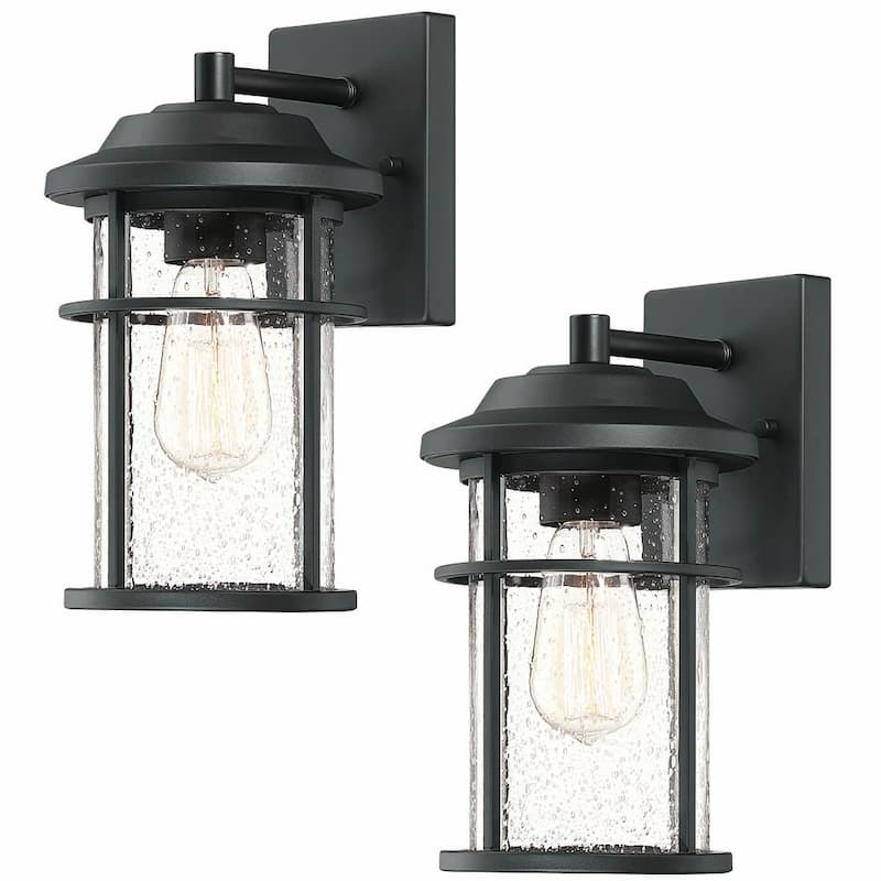 Modern Black Outdoor Wall Lantern with Seeded Glass