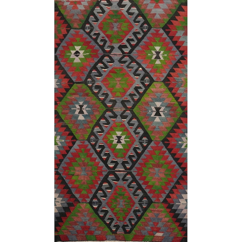 Hand Woven Oriental 100% Wool Carpet Southwestern Tribal Multi-Colored Kilim Area Rug - 10' 4'' X 5' 3''