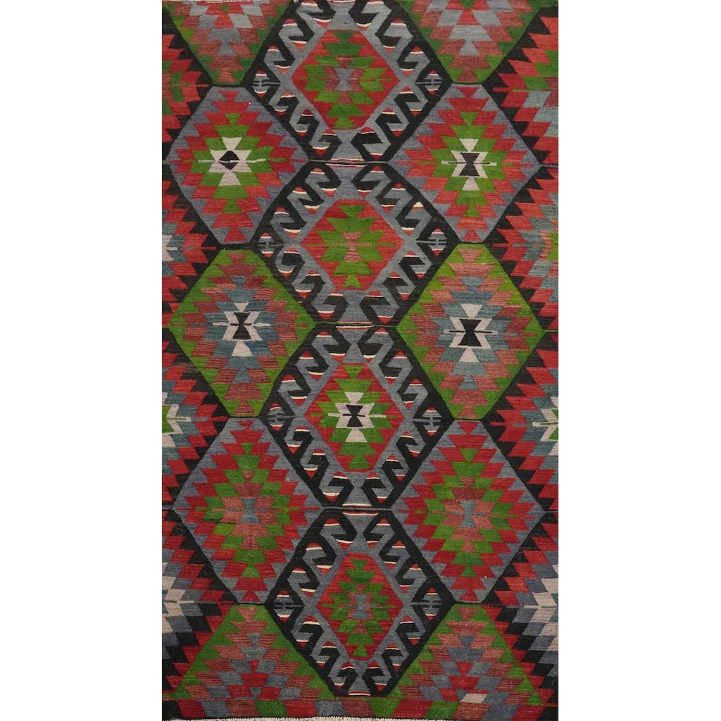Hand Woven Oriental 100% Wool Carpet Southwestern Tribal Multi-Colored Kilim Area Rug - 10' 4'' X 5' 3''