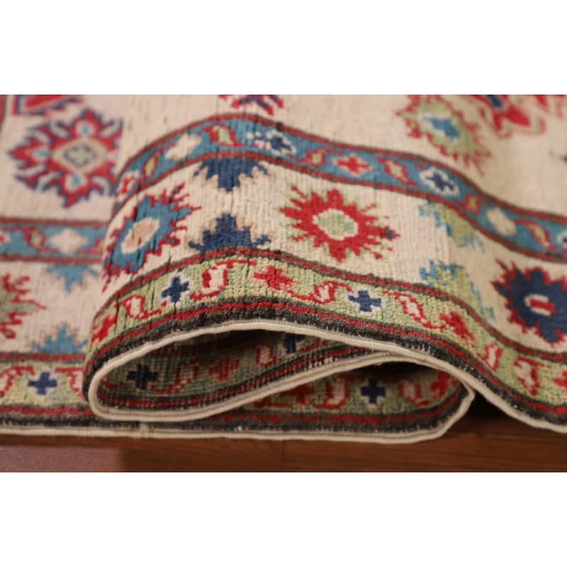 Beige / Ivory Kazak Oriental Accent Rug Handmade Wool Carpet - 3'6"x 5'2"