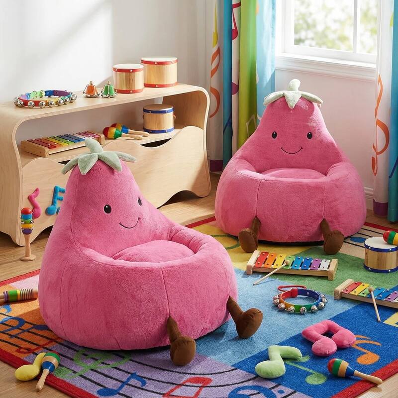 Kids Eggplant Bean Bag Chair and Crash Pad Lounger Seat for Gaming, Reading and Watching TV for Toddlers and Children's Rooms