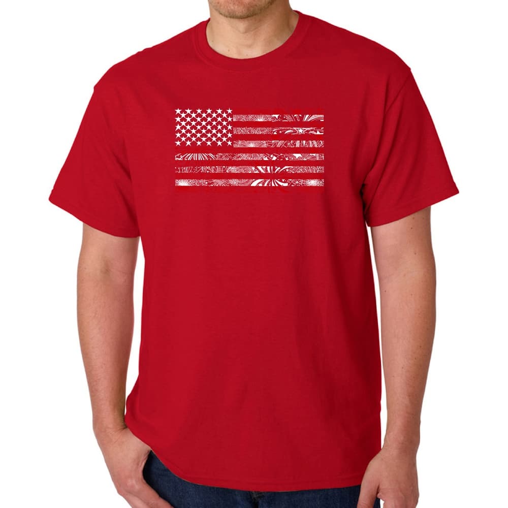 LA Pop Art Men's Word Art T-shirt - Fireworks American Flag