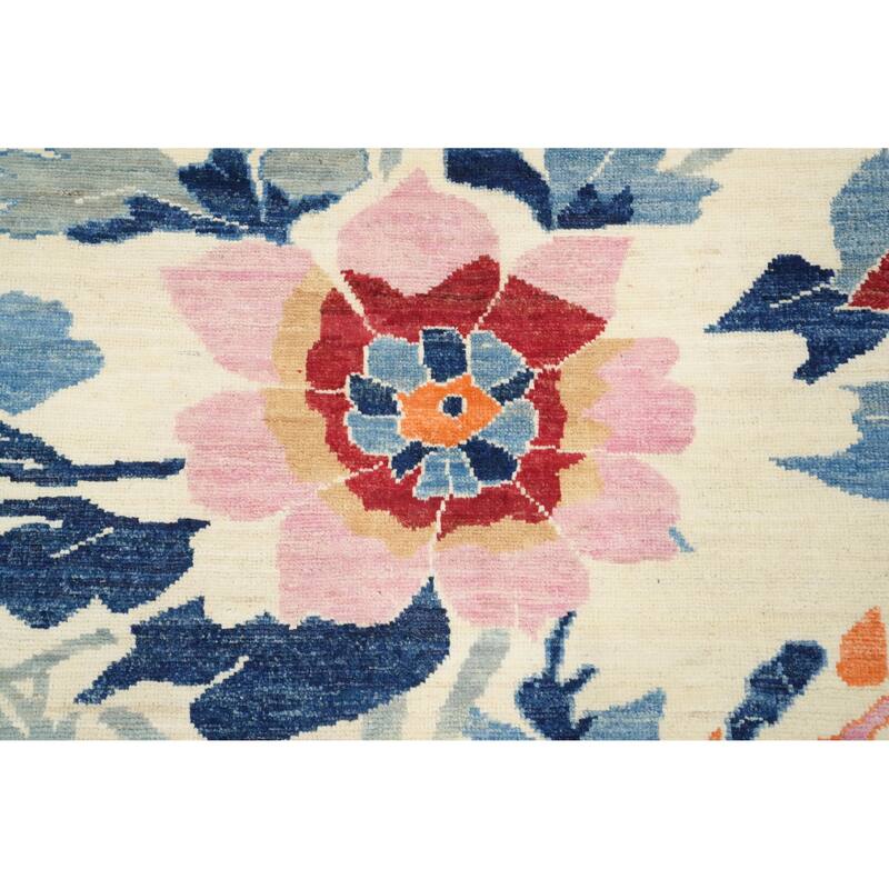 Hand Knotted Oriental 100% Wool Carpet Transitional Floral Beige & Ivories Oushak Area Rug - 9' 11'' X 8' 4''