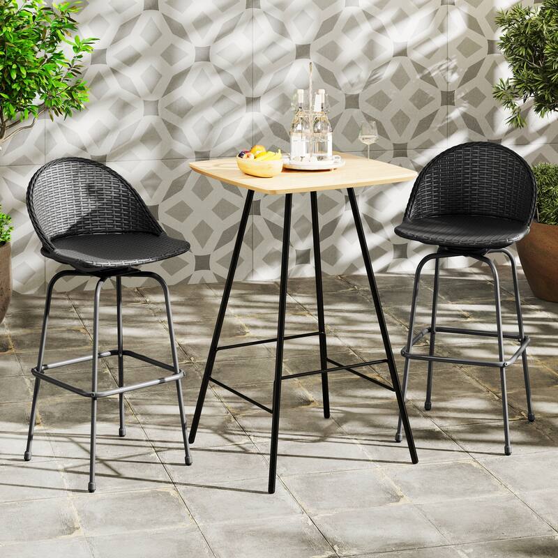 Gymax Rattan Swivel Barstools Set of 2 w/ Curved Back & Heavy-Duty