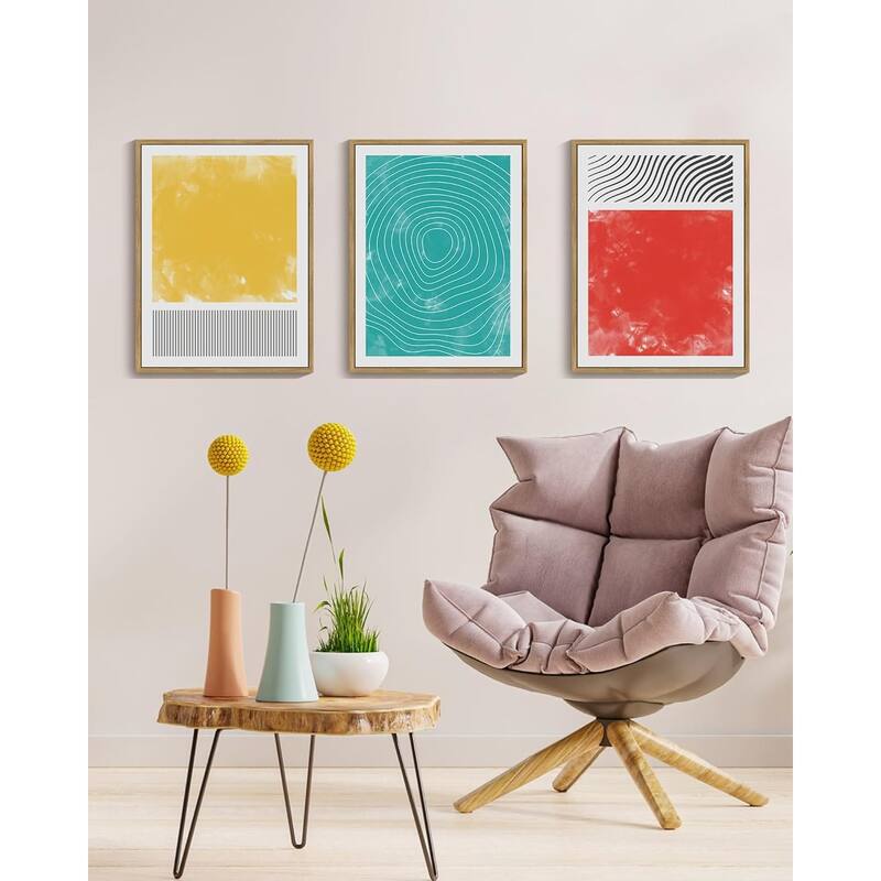 Minimalist Abstract Framed Wall Art Modern Colorful Line