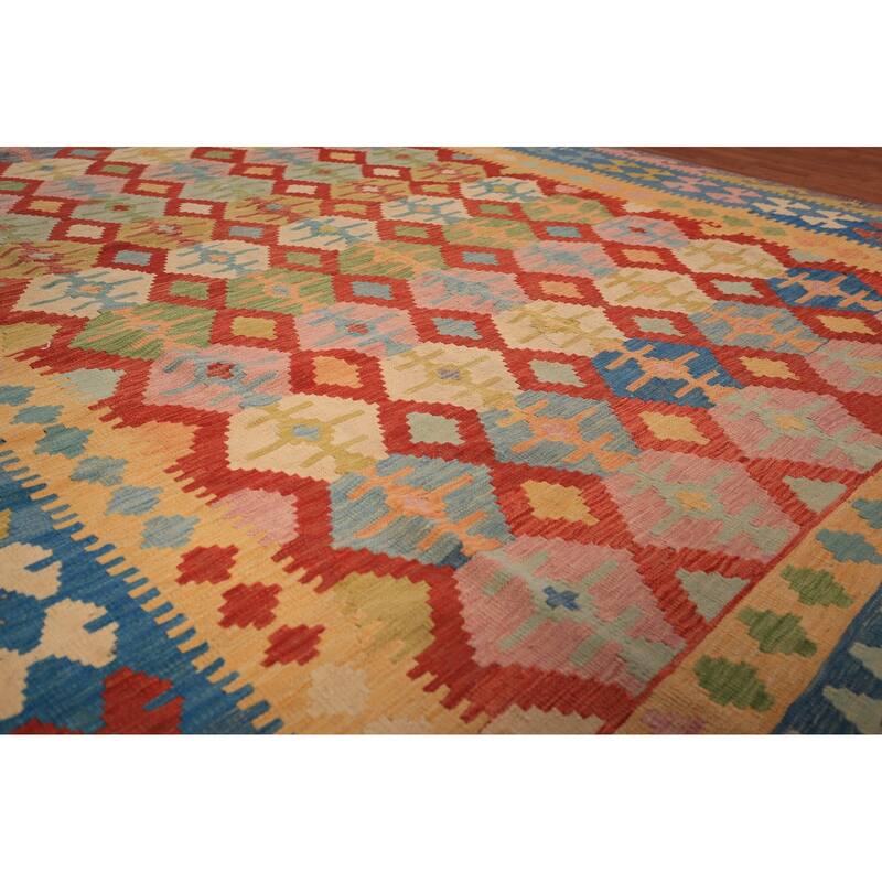 Geometric Kilim Oriental Area Rug Multi-Color Flatweave Wool Carpet - 8'4" x 11'10"