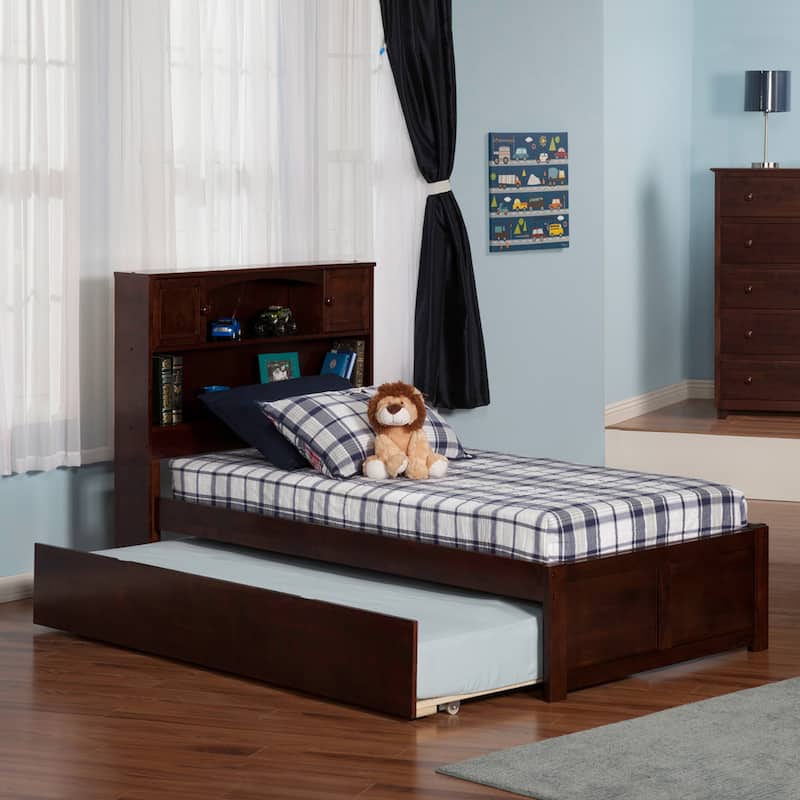 AFI Newport Twin XL Size Platform Bed with Footboard & Twin XL Trundle - Walnut - Twin XL