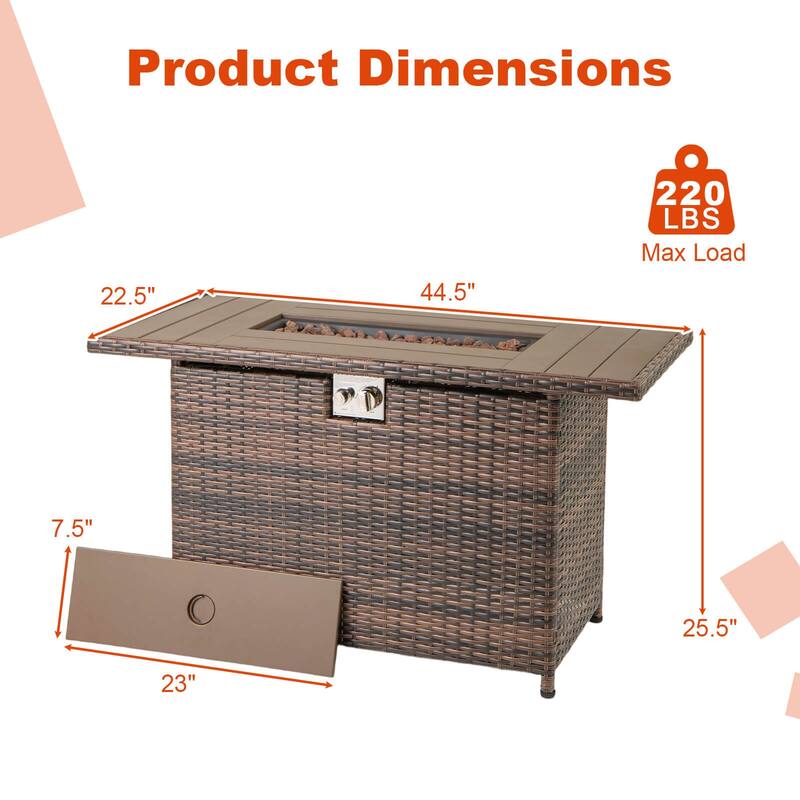 Costway 44.5" Propane Fire Pit Table with Metal Slatted Tabletop & - See Details