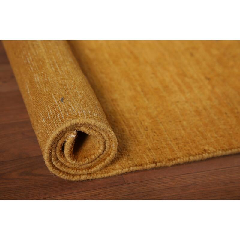 Yellow Gold Modern Gabbeh Oriental Foyer Rug Handmade Wool Carpet - 3'4"x 4'10"